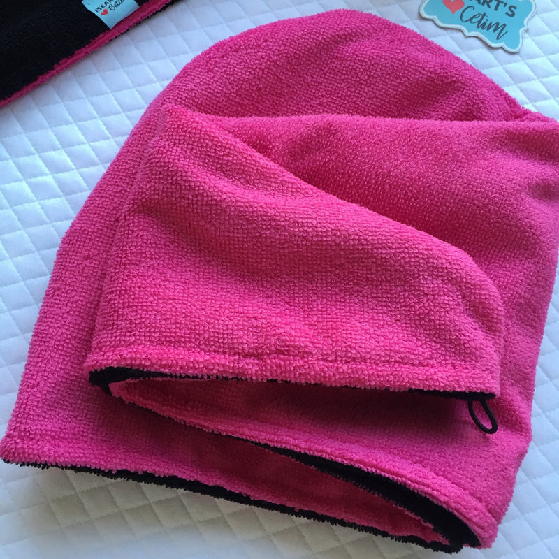 Toalha Turbante Dupla Face Microfibra Preto/Pink