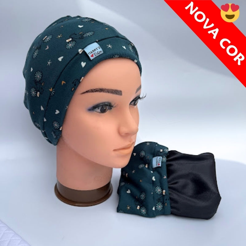 Touca Nero Forrada em Cetim Premium Comfort  AntiFrizz Com Cordão Para Ajustar - Linha Deluxe