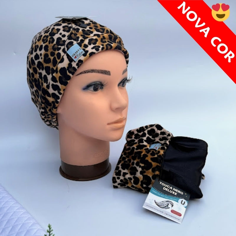 Touca Nero Forrada em Cetim Premium Comfort  AntiFrizz Com Cordão Para Ajustar - Linha Deluxe