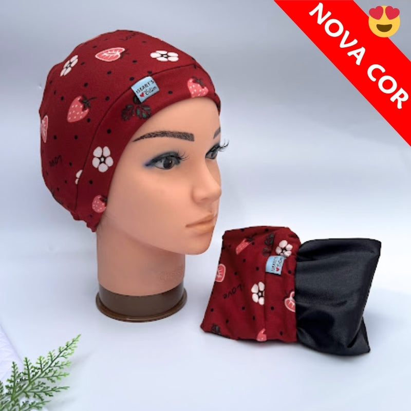 Touca Nero Forrada em Cetim Premium Comfort  AntiFrizz Com Cordão Para Ajustar - Linha Deluxe