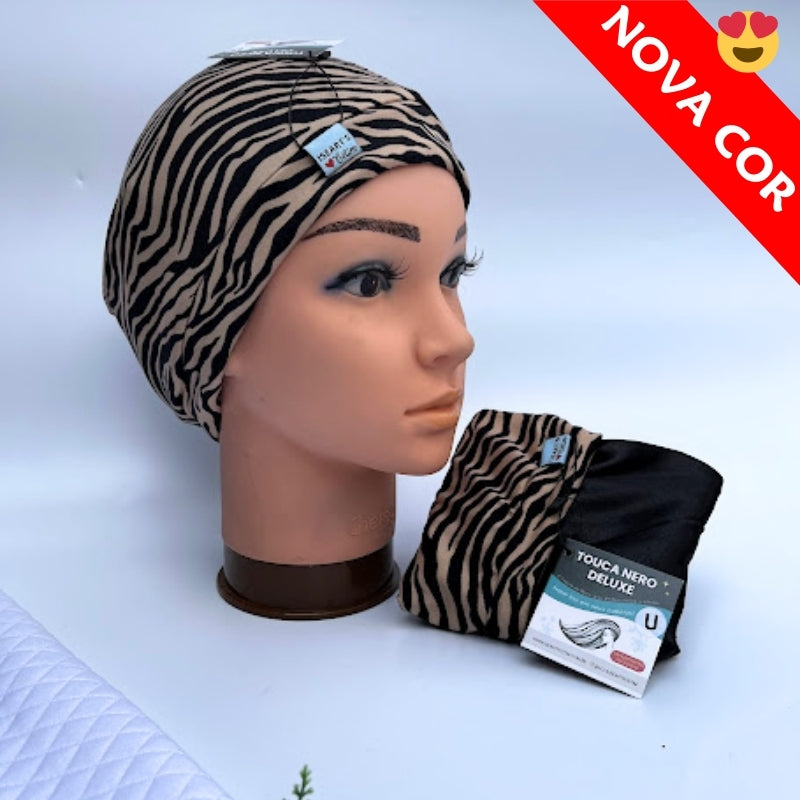 Touca Nero Forrada em Cetim Premium Comfort  AntiFrizz Com Cordão Para Ajustar - Linha Deluxe